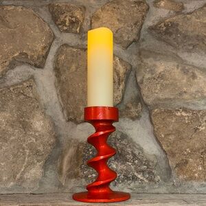 VTG 1960s Red Cast Iron Spiral Candle Holder.    7 1/2”